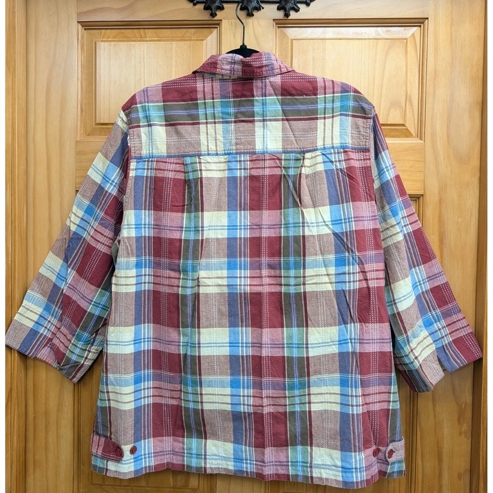 Cabin Creek Women's 1X Plaid Shirt Button-Down Front 3/4 Button Tabs Sleeves - Picture 2 of 11